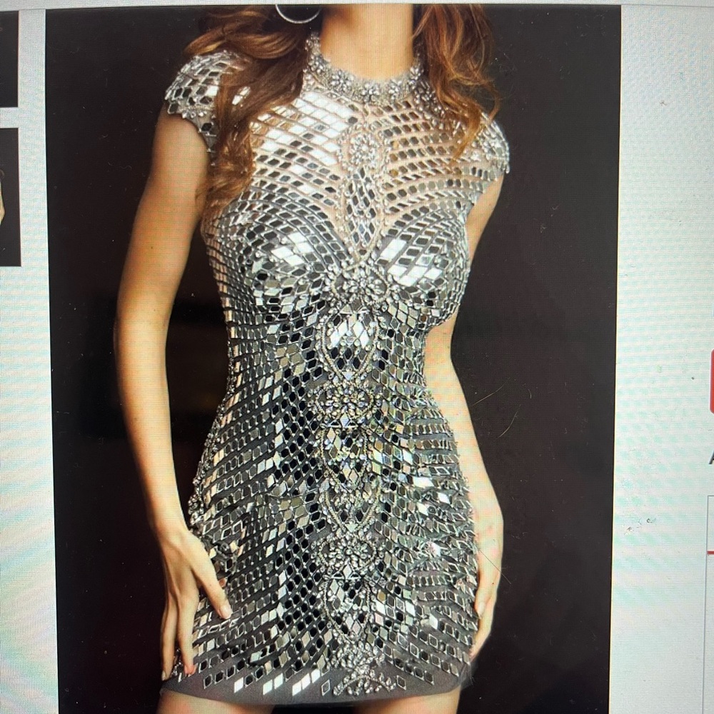 Jovani 05125 Gunmetal High Neck Open Back Cocktail Dress Size 6. New with tags.